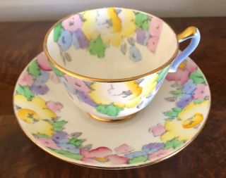 Vintage Crown Staffordshire Tea Cup & Saucer F14910 Pastel Flowers
