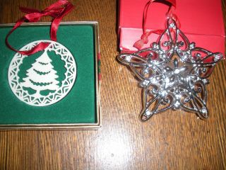 2 Lenox China Christmas Ornaments China Tree Yuletide & Snowflake Sparkle Scroll