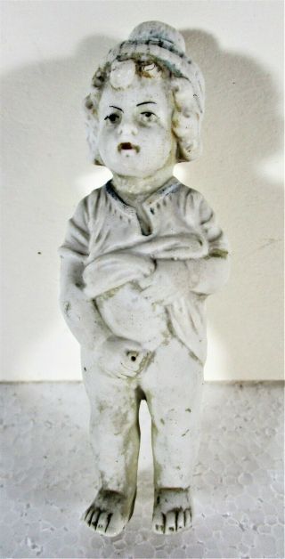 Ca.  1900 Small Bisque German Boy Figure Peeing Bottle,  Fill It And It Pees