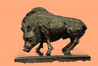 Vintage Bronze Hunt Sculpture Statue Wild Boar Razorback Signed Moigniez