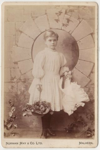 Posed Cabinet Photo By May Of Malvern Of A Young Girl In Fine Costume C.  1890