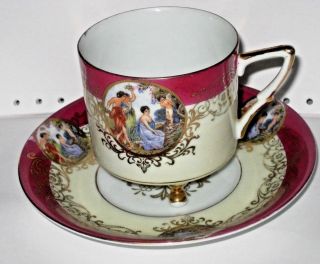 L & M Royal Halsey Very Fine China Tea Cup & Saucer Footed W/gold Leaf Beauty