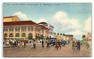 Postcard Fl Central Avenue Ave Saint Petersburg St Pete Florida Vintage Linen