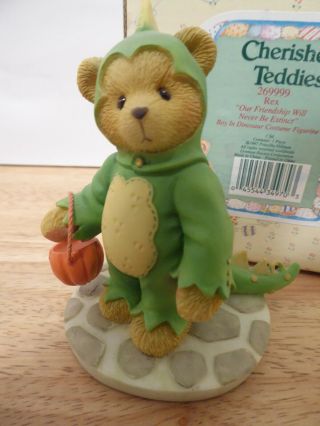 Halloween Cherished Teddies Rex Bear In Dino Dinosaur Costume W/ Pumpkin 1997