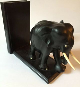 Carved Wooden Elephant Bookend Black
