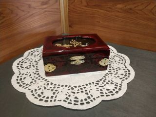 Ornate Small Hand Crafted Wood Jewelry/trinket Box With Asian Gazebo Theme
