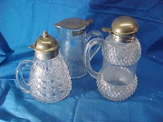 3 - 19thc Victorian Era Clear Glass Syrup Pitchers Daisy,  Button - Diamond Designs
