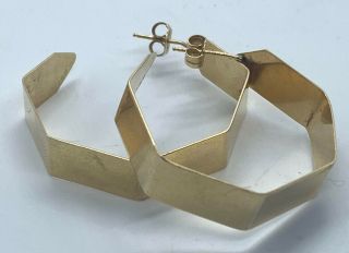 6.  1 Grams Fab Vintage 14k Solid Gold Large Wide Bent Sheet Hoop Earrings