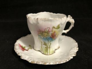 Vintage Hand Painted Floral Demitasse Tea Cup & Saucer