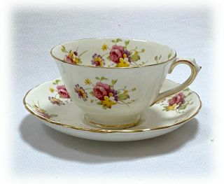 Vintage Royal Tuscan Fine Bone China England Teacup And Saucer Flowers C8659