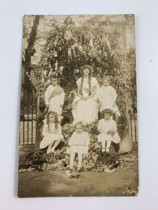 Antique/vintage Rppc Black & White Real Picture Postcard Woman & Children