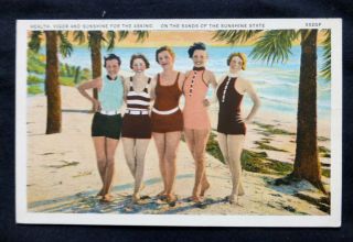 Vintage Pinup,  Health,  Vigor,  Sunshine,  5 Cute Bathing Beauties,  Circa 1920 