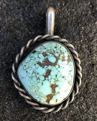 Vintage Old Navajo Spiderweb Number 8 Turquoise Sterling Silver Pendant