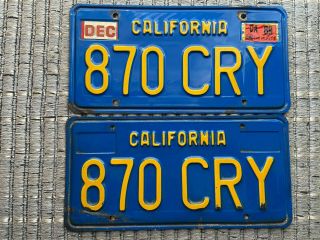 California Blue License Plates Pair Vintage