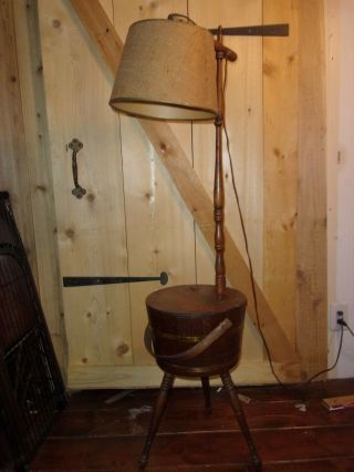 Country Farm Lamp Vintage Primitive Wood Footed Sugar Bucket Shaker Firkin