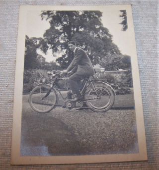 Fine Vintage Snapshot Photo - Man Riding An Unusual Early Motorcycle - Estate