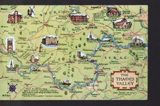 Map Of Thames - Old Unposted Salmon Postcard M.  F.  Peck