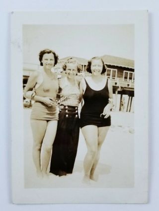 Vintage Photograph Three Women On Beach Swimsuits Pt Pleasant Nj Fashion 1935