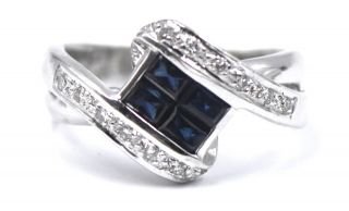 Vintage Levian Diamond Sapphire Bypass Ring Band 18k White Gold Size 6 Designer