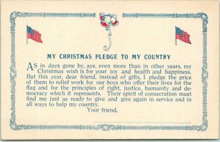 Vintage 1910s Wwi Patriotic Postcard " My Christmas Pledge To My Country "