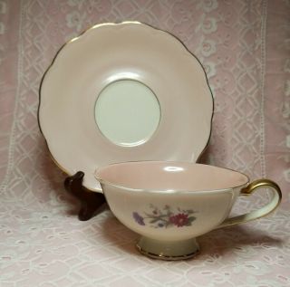 Vintage Royal Bayreuth Pink Flower Tea Cup & Saucer W/ Gold Gilt 7011 Ardalt