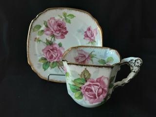 Royal Stafford " Berkeley Rose " Squared Bone China Teacup With Flowered Handle