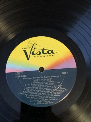 Vintage Walt Disney Prod.  Mary Poppins Soundtrack Vinyl Vista 1964 EUC 3