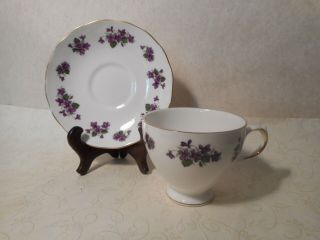 Queen Anne Bone China Teacup And Saucer Purple Violets England