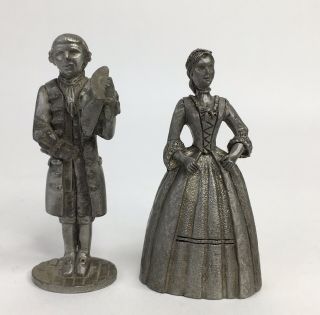Fort Pewter Miniature Figurines Set Of 2 Colonial Dress Man & Woman 2 1/4 " Usa