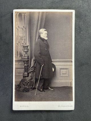Victorian Carte De Visite Cdv: Grand Gentleman Overcoat Walking Stick: Mayall