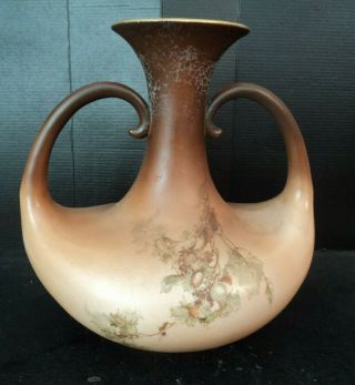 Vtg Antique Ioga Warwick Double Handles Squat Jug Vase Floral Pattern Made N Usa