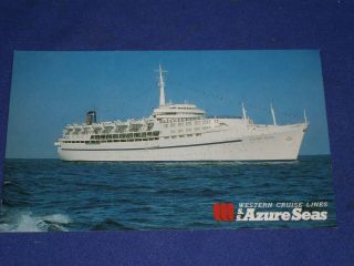 Vintage Postcard Ss Azure Seas Cruise Ship Souvenir Western Cruise Lines 1980s