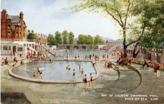 Old Postcard " Bay Of Colwyn,  Swimming Pool,  Rhos - On - Sea " Dated 1944