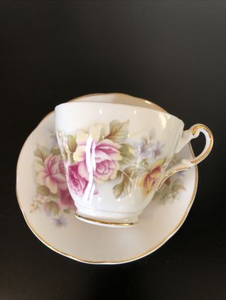 Regency English Bone China Cup And Saucer - Yellow And Pink Roses - Made In England