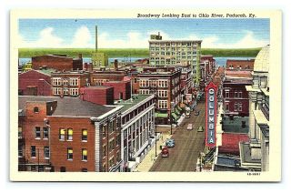 Vintage Postcard Broadway Looking East To Ohio River Paducah Kentucky M1