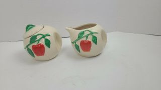 Vintage American Bisque Hand Painted Pippin Apple Sugar And Creamer Usa
