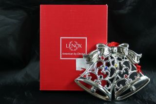Lenox Sparkle And Scroll Multi Crystal Silverplate Bells Ornament