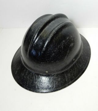 Rare Vtg Black Fiberglass Full Brim Hard Boiled Bullard 502 Hard Hat Ironworker