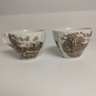 Rare 1979 Cotswold Brown Teacup Set Of 2 Made In England By Johnson Brothers