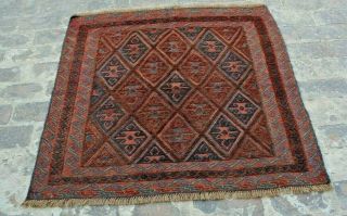 F410 Vintage Handmade Afghan Tribal Wool Square Mishwani Decor Rug 4x4 Feet