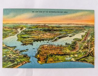 Vintage Aerial View Of San Francisco California Metropolitan Bay Area Postcard