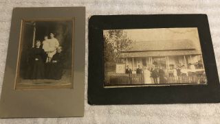 Antique Cabinet Card Photo Photograph Of 1900s Families And Dog Trot Home.