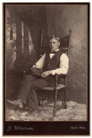 Cabinet Photo Young Man Sitting In Chair J Wikstrom Isanti Minnesota Circa 1902