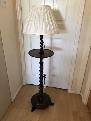 Vintage Oak Wooden Barley Twist Floor Standing Standard Lamp Companion Table