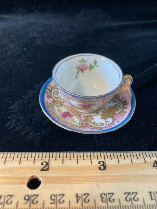 Antique Occupied Japan China Mini Tea Cup N Saucer Fancy Roses N Gold Trim