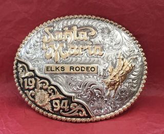 Vtg 1994 Gist Numbered Silver Gold & Bronze Santa Maria Rodeo Trophy Belt Buckle
