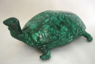 Vintage Carved Malachite Box Turtle Figurine/sculpture 8 1/2 " Long Over 3 Lbs