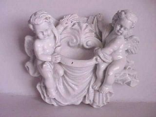 Vintage Holy Water Font Porcelain Ceramic Cherub Angel Wall Mount Figurine
