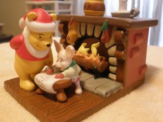 Disney Winnie The Pooh And Piglet Christmas Music Box In Front Of Fireplace