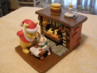 Disney Winnie the Pooh and Piglet Christmas Music Box in front of Fireplace 2
